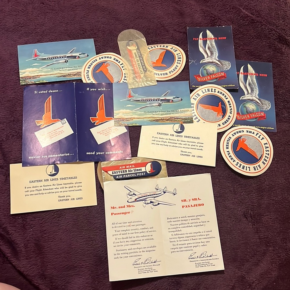 Eastern Airlines stickers, decals and post cards.